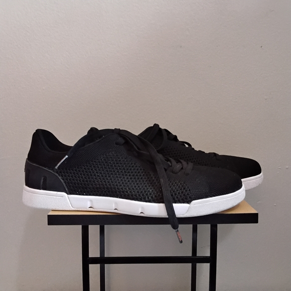 Swims Black Knit Lace-Up Sneakers with White Sole – Size 8 Women EUC - Picture 7 of 15